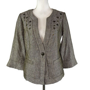 Coldwater Creek Blazer Jacket size 10 Brown Gold Tweed Career Professional